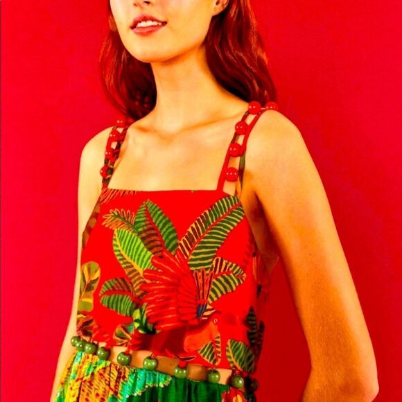 NWT Farm Rio Dress Floral Maxi Red Green Size S - Picture 5 of 16